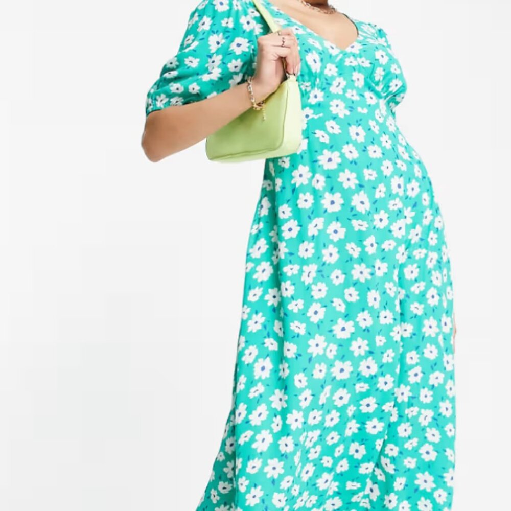 cotton on teal floral midi dress size large